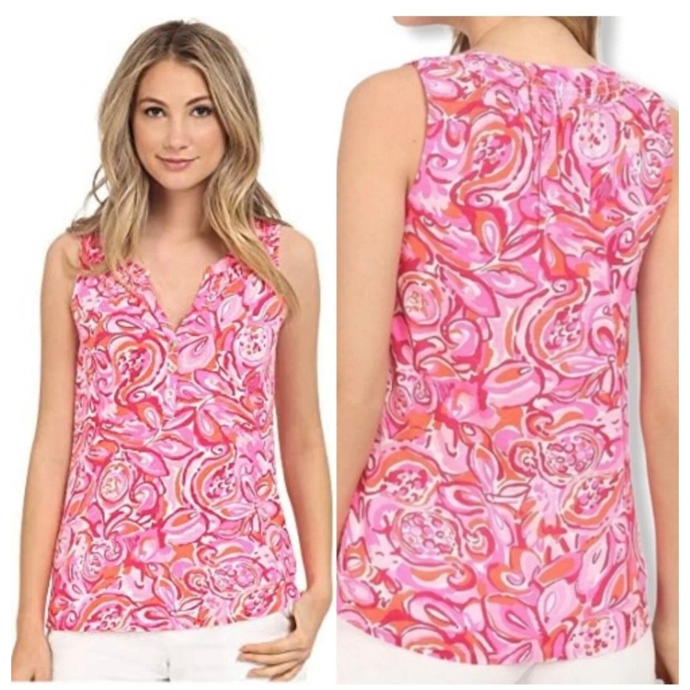 [Lilly Pulitzer] XS Womens essie tank top pink Blouse pout mango salsa